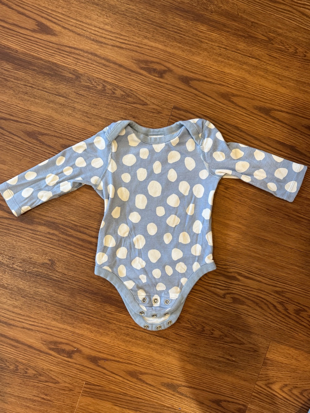 Hanna Andersson Light Blue & White Polka Dot Long Sleeve One-Piece